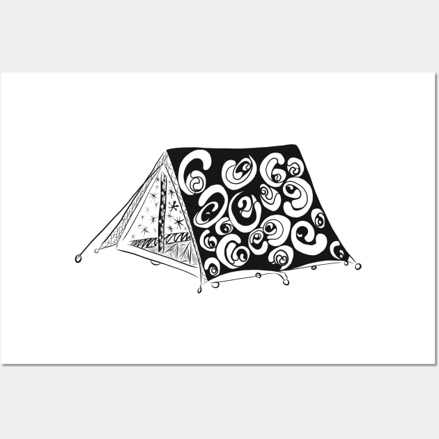 Camping Tent Line Drawing Wall Art by littlecurlew